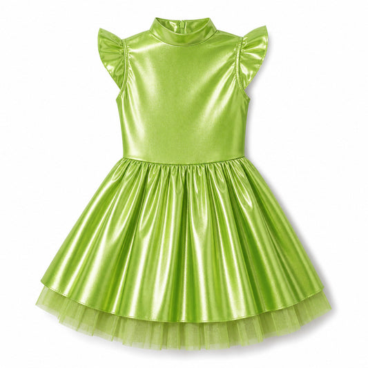 Children Girls Shiny Halloween Alien Cosplay Fancy Costume Space Robot Astronaut Galaxy Warrior Dress Up Leotards Tutu Dress - Color:Green
