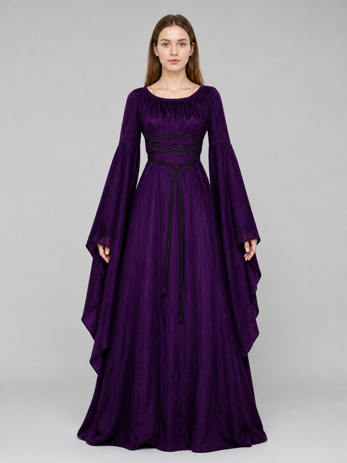 Floor-Length Gothic Dress with Corset Lacing front view
