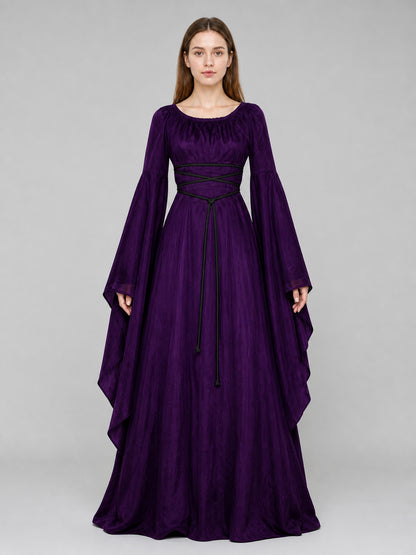 Floor-Length Gothic Dress with Corset Lacing front view