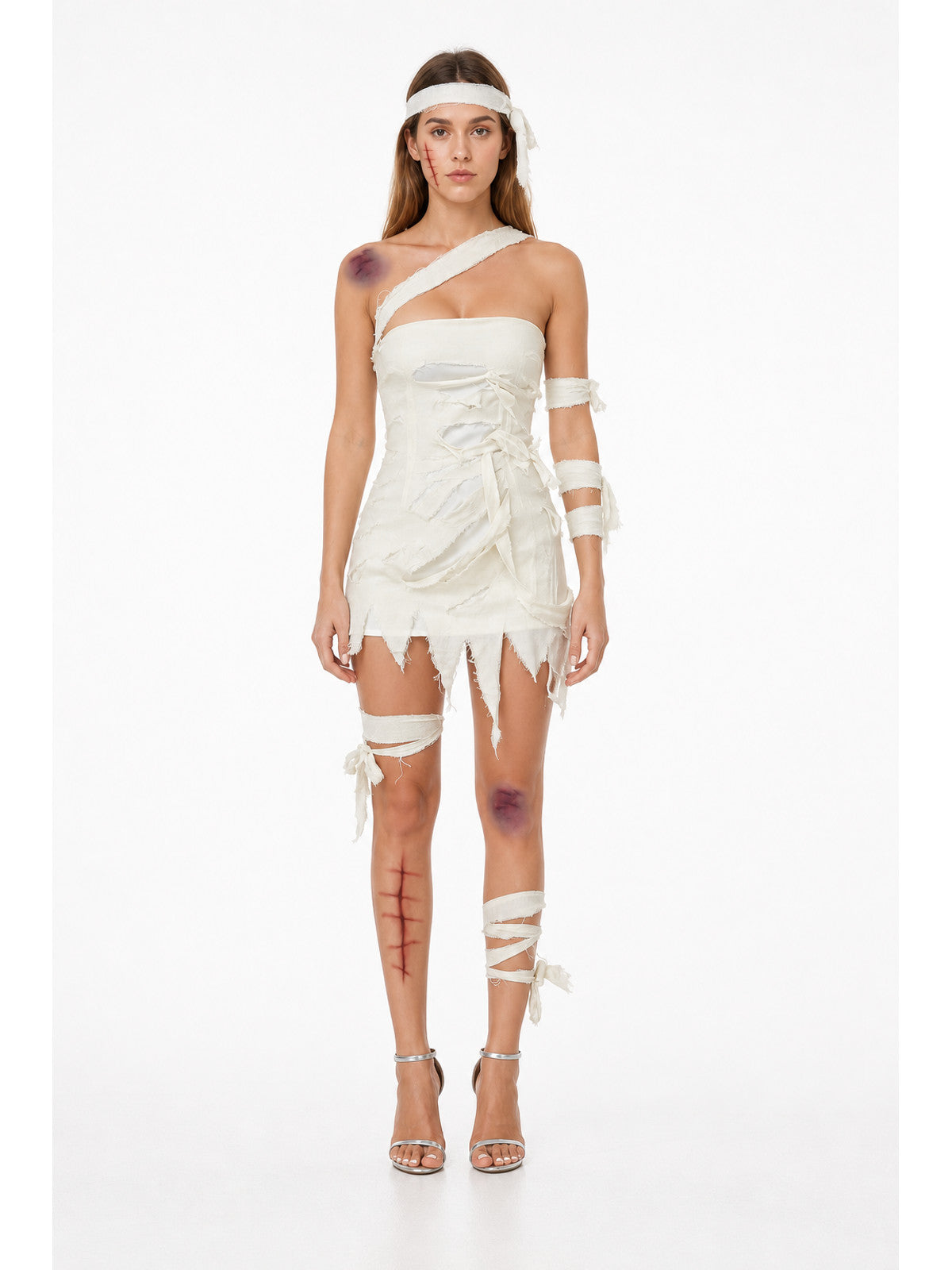 Short White Ripped Asymmetrical Mummy Dress main product view