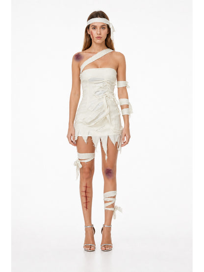 Short White Ripped Asymmetrical Mummy Dress main product view
