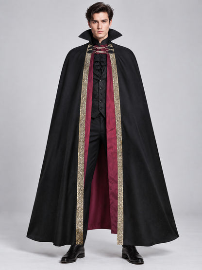 Long Black Cosplay Cloak with Burgundy Lining