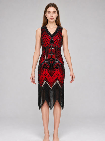 Gatsby-Style Fringe and Sequin Dress front view