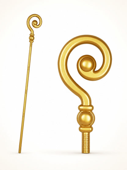 Single Gold Magic Wand With Spiral Curled Top, Spherical Center Ornament