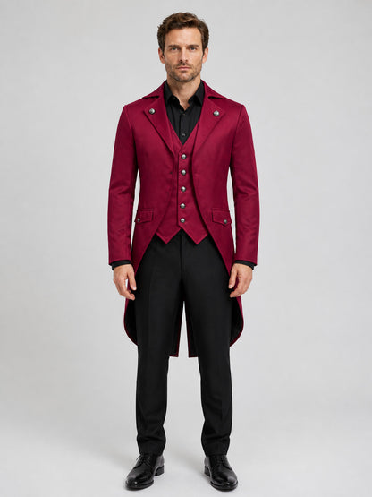 Stage Tailcoat for Halloween and Cosplay, Wine and Black on-model view