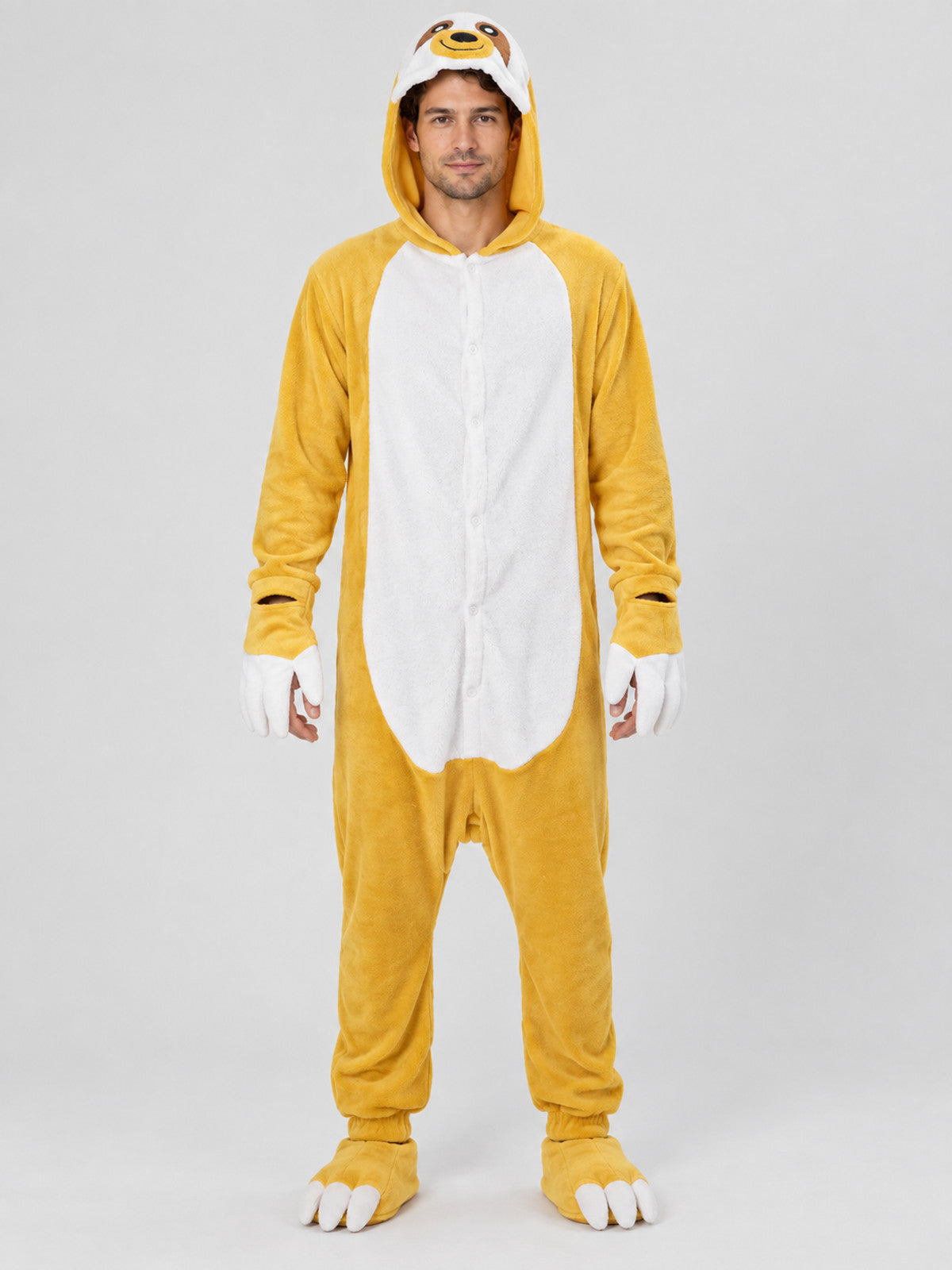 Yellow and White Flannel Kigurumi Pajama with Hood