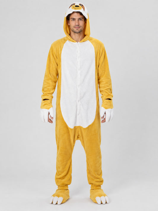 Yellow and White Flannel Kigurumi Pajama with Hood