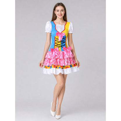 Carnival Clown Costume with Skirt and Lacing on-model view