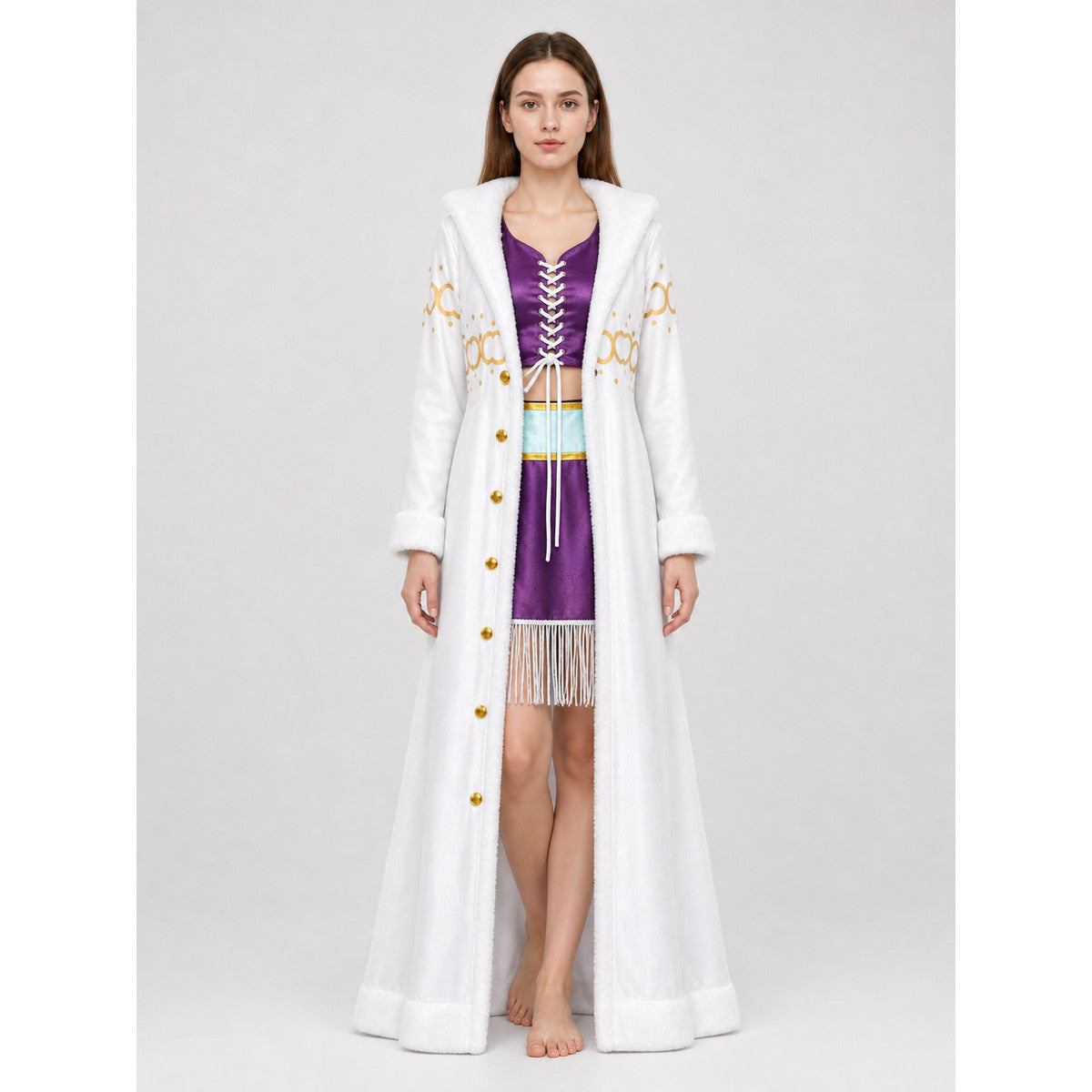 Robin Cosplay Costume with Fur Trim on-model view