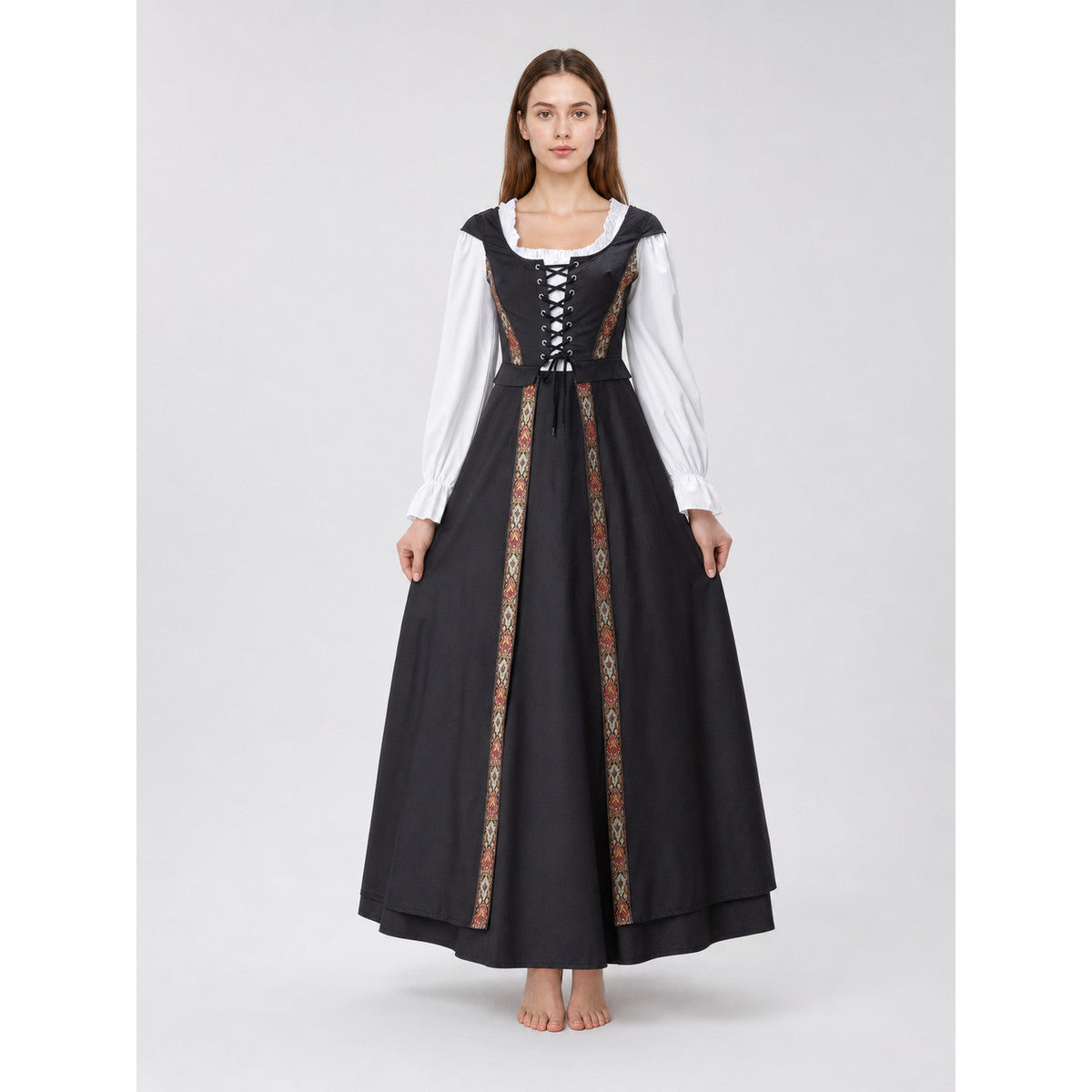 Historical Costume with Lacing and Colorful Trim