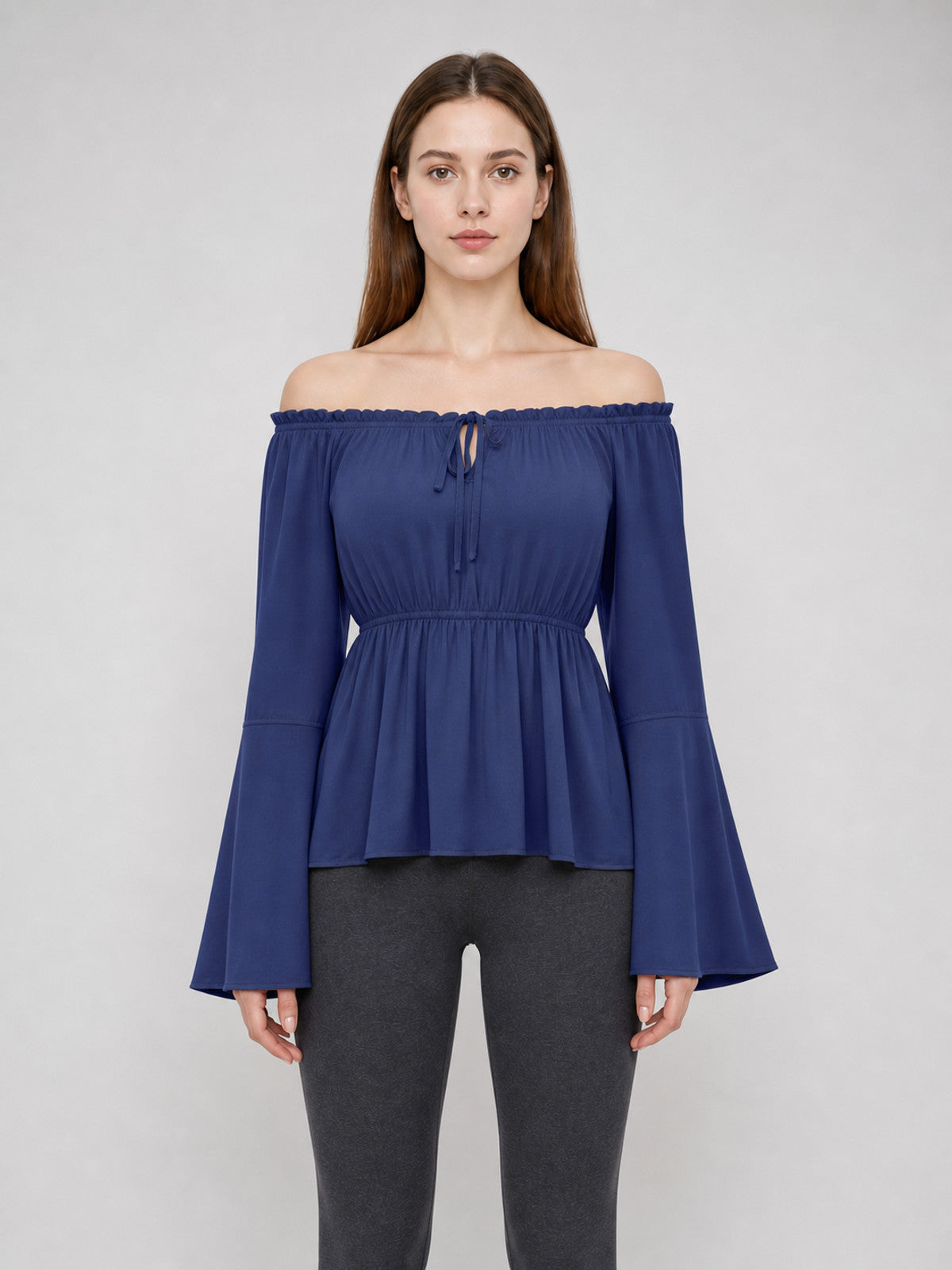 Off-the-Shoulder Blouse with Long Sleeves front view