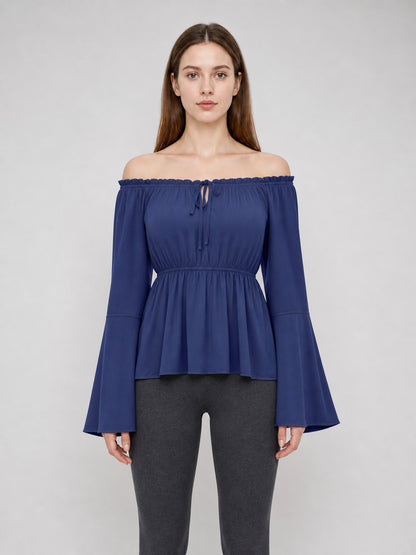 Off-the-Shoulder Blouse with Long Sleeves front view
