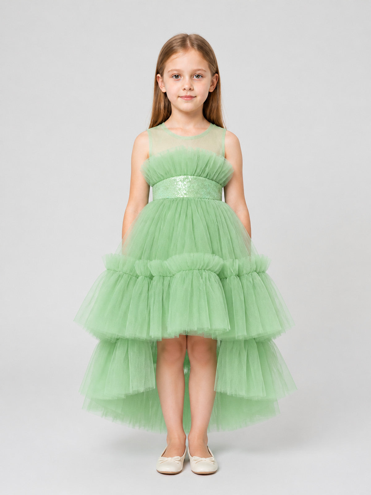 Girls' Mesh Princess Dress with a Full Skirt on-model view