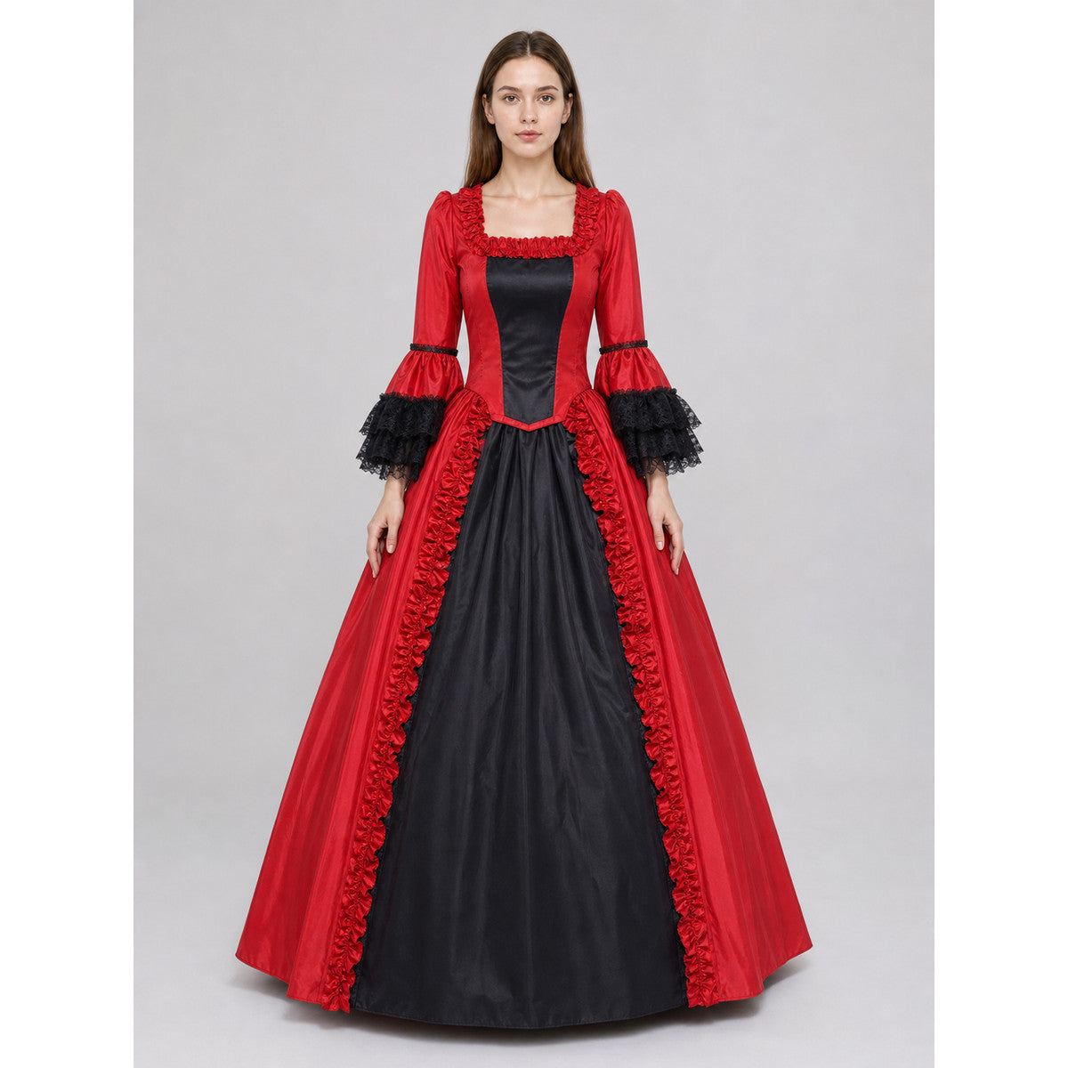 Gothic Dress with Lace and Flared Sleeves