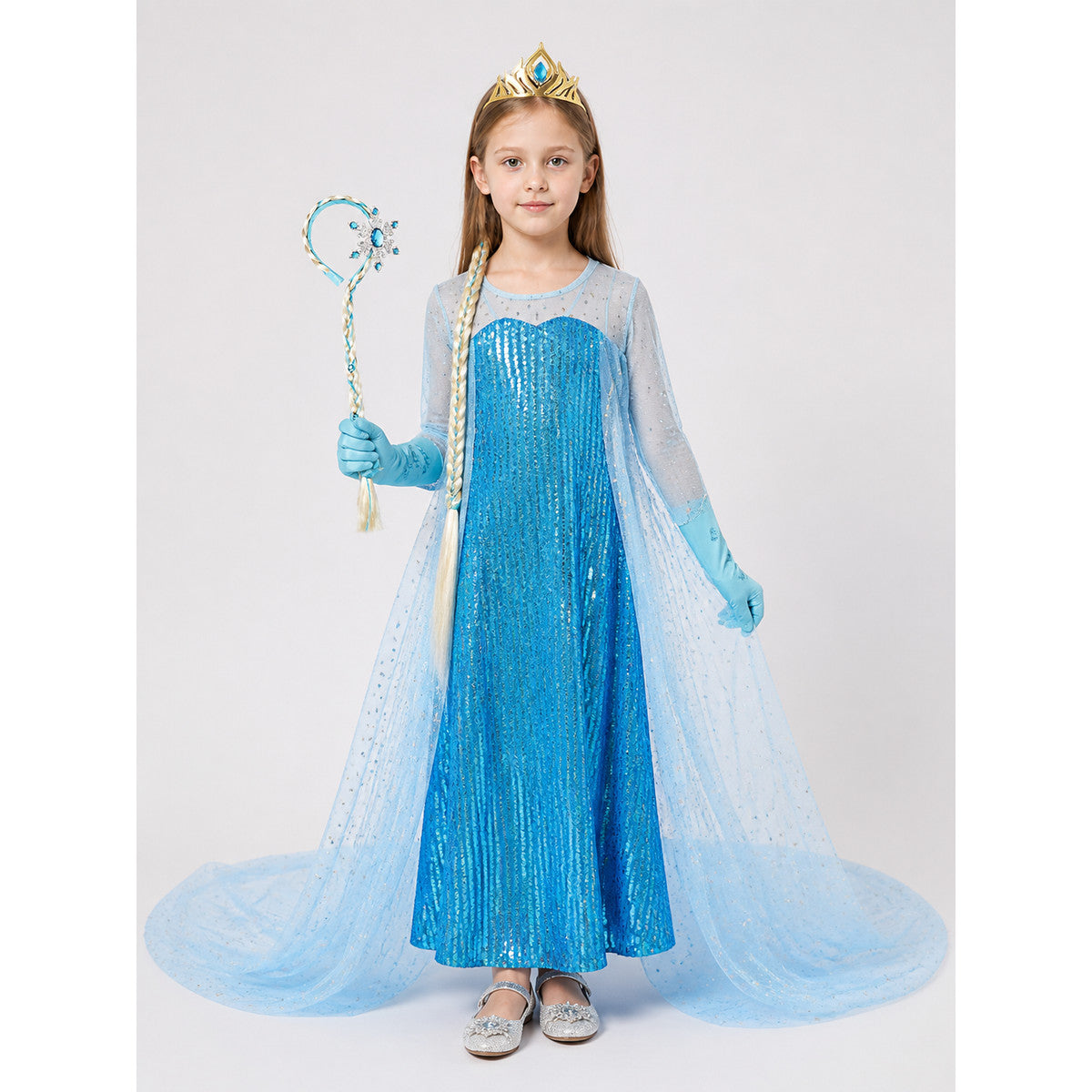 Snow Queen Carnival Costume with Sequins and Train main product view