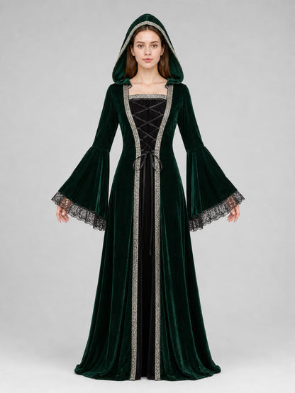 Gothic Hooded Dress in a Medieval Style front view