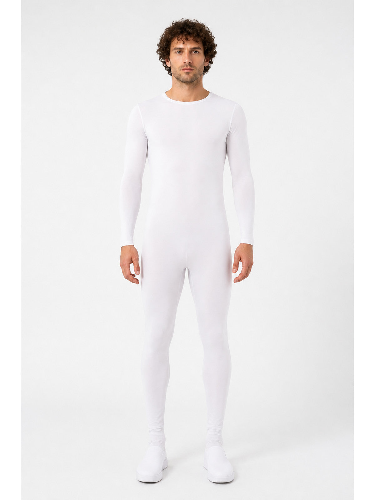 White Fitted Zentai Jumpsuit with Covered Feet main product view