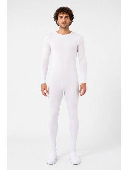 White Fitted Zentai Jumpsuit with Covered Feet main product view