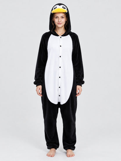 Flannel Penguin Hooded Pajama Jumpsuit