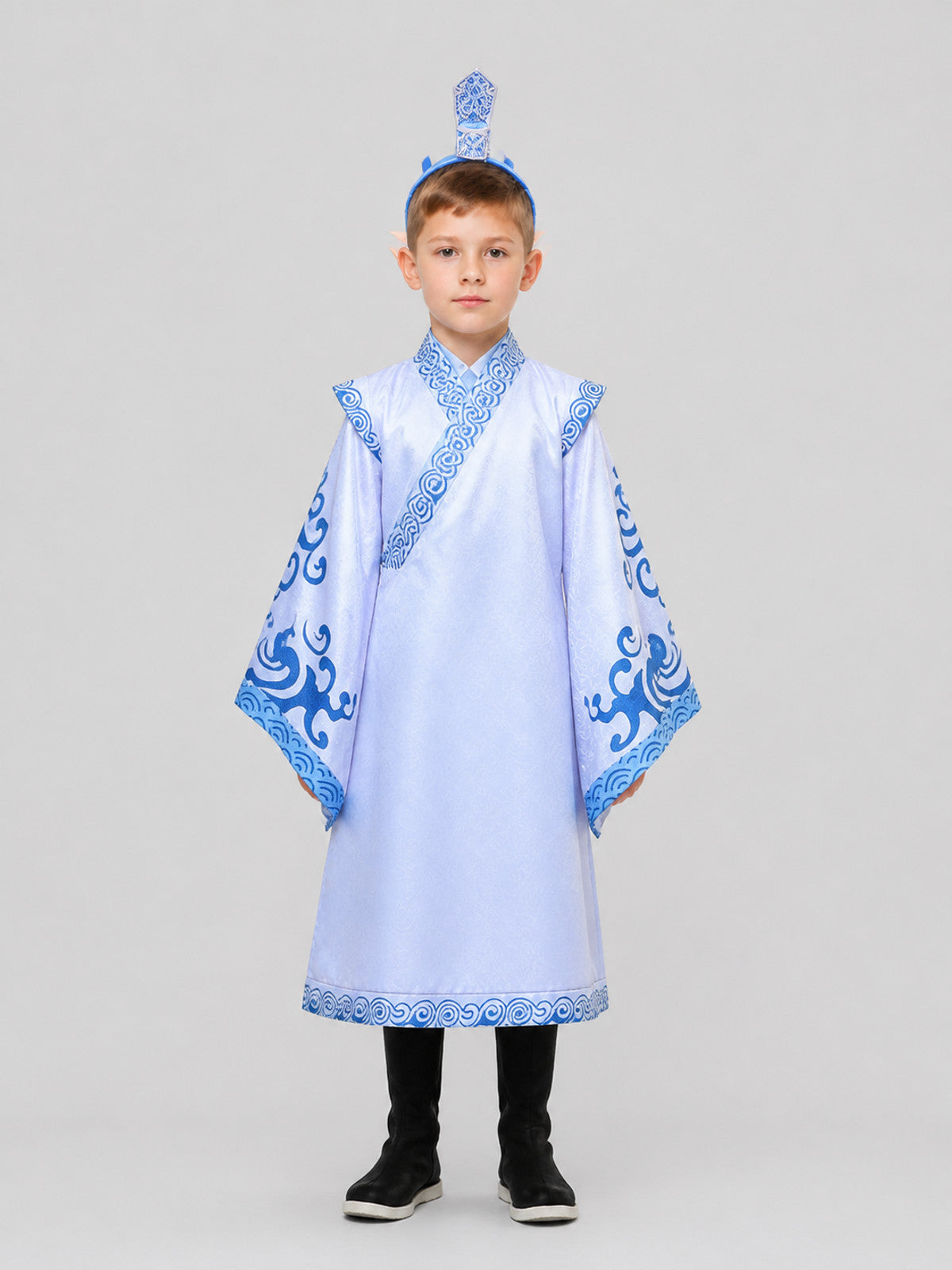 Ao Bing Cosplay Costume, White-and-Blue Robe with Wig on-model view