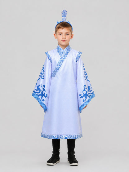 Ao Bing Cosplay Costume, White-and-Blue Robe with Wig on-model view