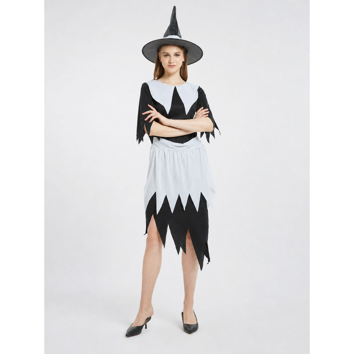Halloween witch costume with hat and dress on-model view