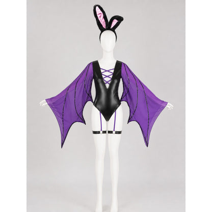 Bat Costume Cosplay — Black and Purple on-model view