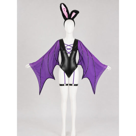 Bat Costume Cosplay — Black and Purple on-model view