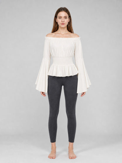 Off-the-Shoulder Blouse with Flared Sleeves front view