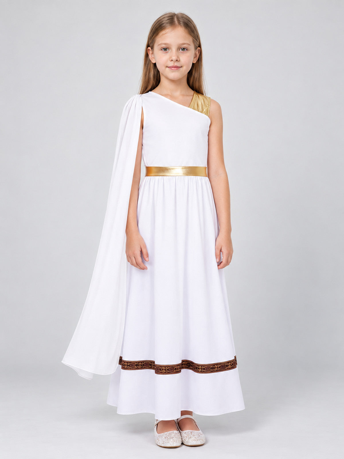 White Ancient Greek Style Carnival Dress with Cape