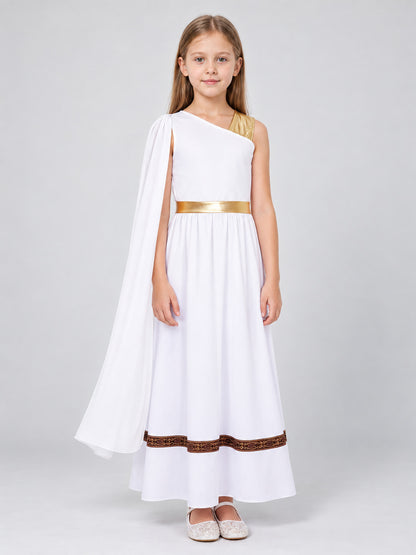 White Ancient Greek Style Carnival Dress with Cape
