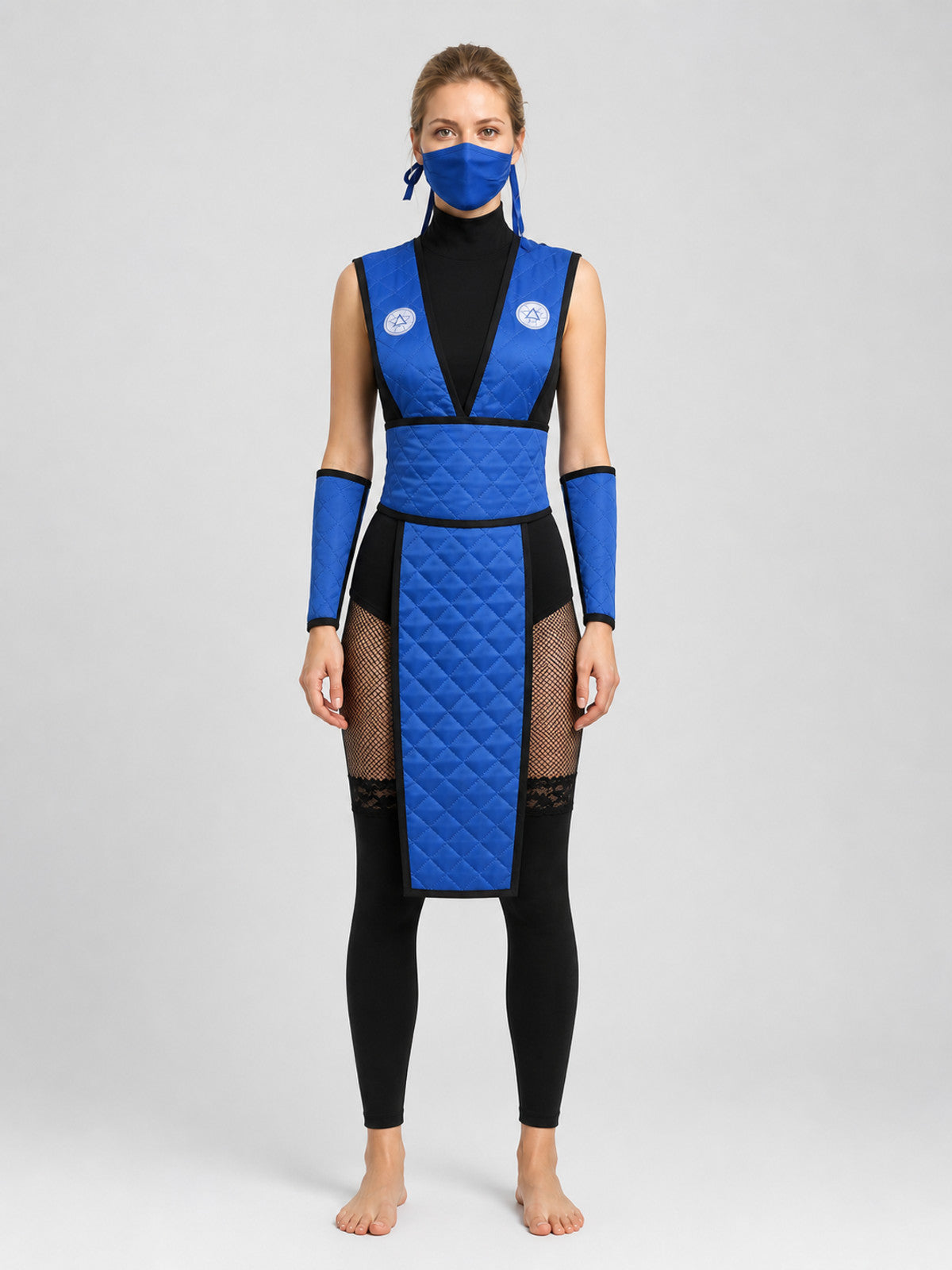 Mortal Kombat Ninja Cosplay Costume with Mask and Belt on-model view