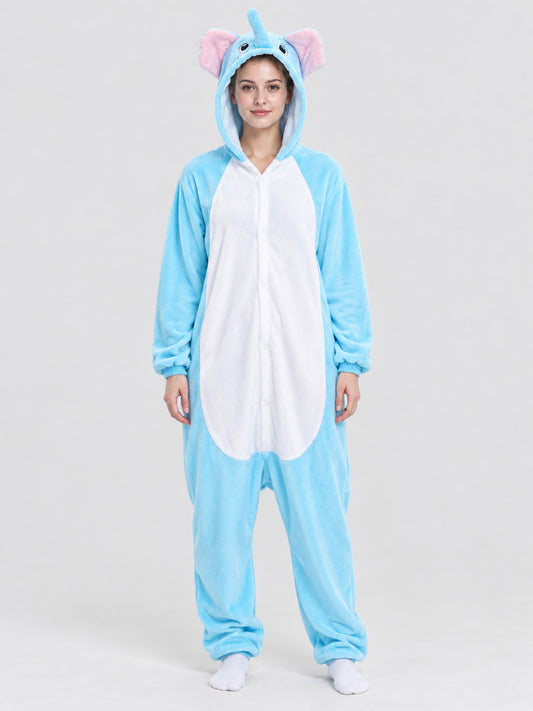 Flannel Pajama Jumpsuit with Dragon Hood