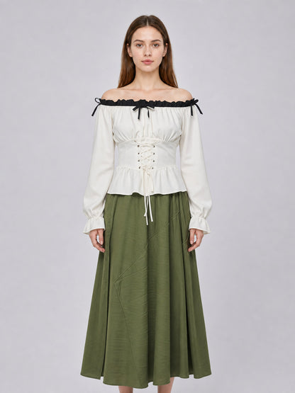 Off-the-Shoulder Blouse with Corset-Style Lacing front view