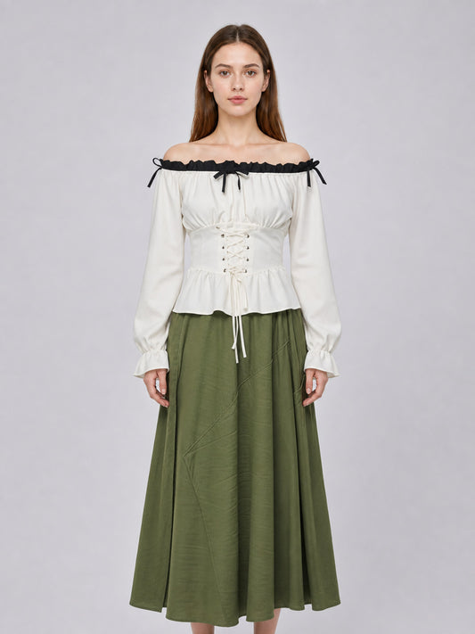 Off-the-Shoulder Blouse with Corset-Style Lacing front view