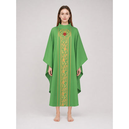 Green Cosplay Robe with Gold Embellishments on-model view
