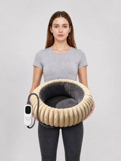 Round Heated Pet Bed on-model view