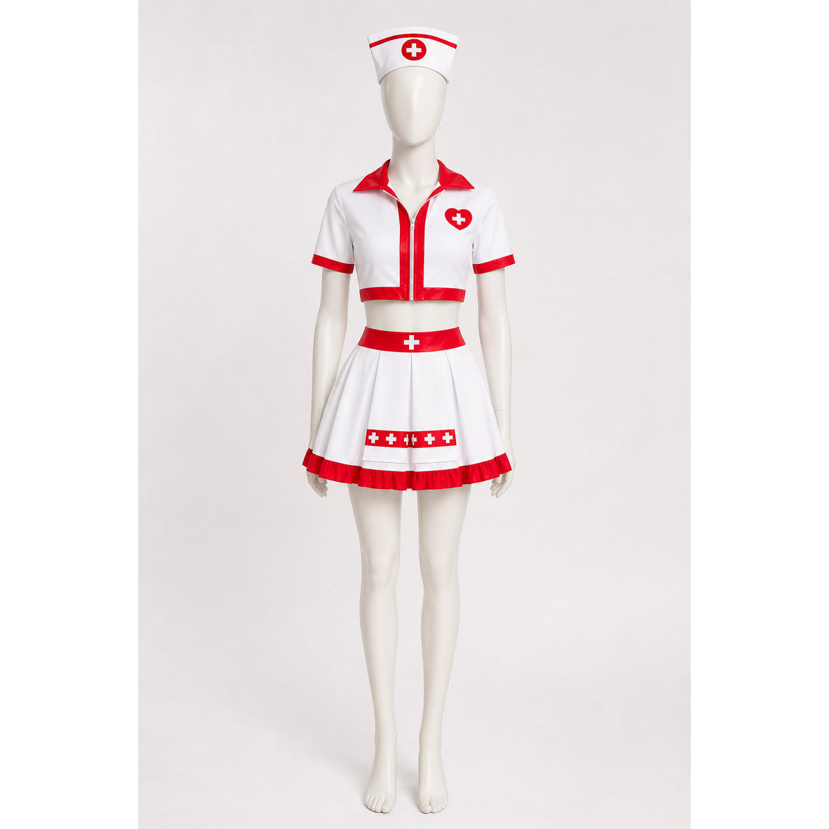 Nurse Costume with Short Top, Pleated Skirt, and Cap main product view