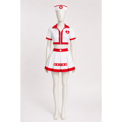 Nurse Costume with Short Top, Pleated Skirt, and Cap