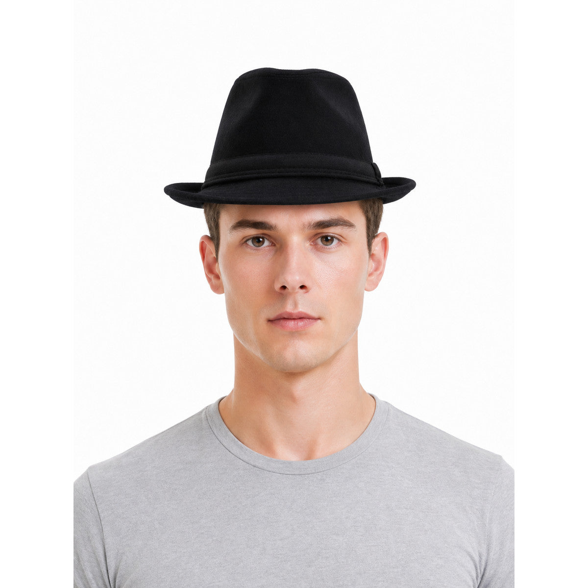 Black Carnival Fedora Hat with Wide Brim front view