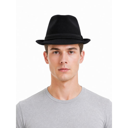 Black Carnival Fedora Hat with Wide Brim front view