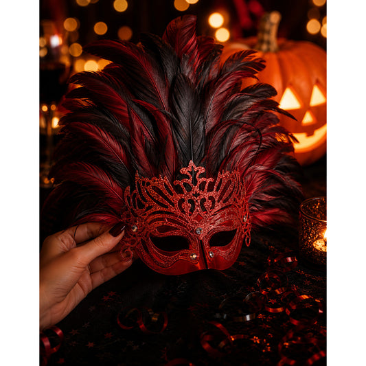 Carnival headpiece with feathers and mask
