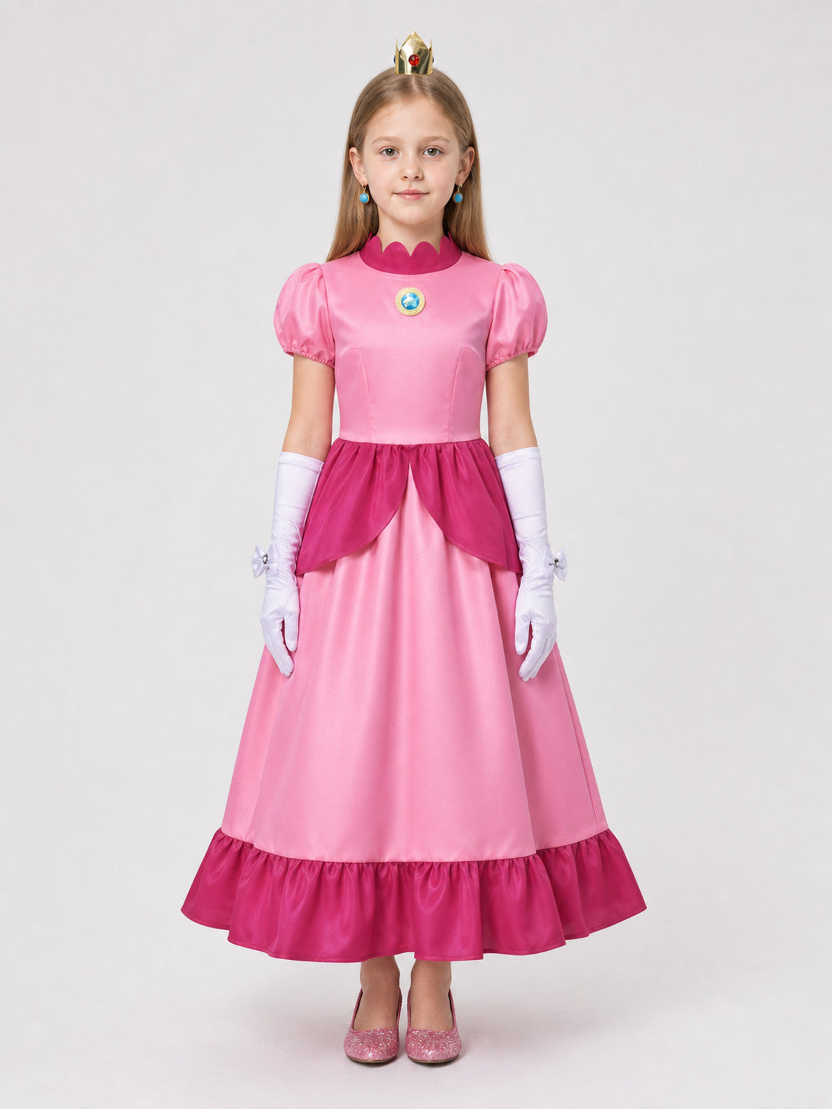 Princess Peach Cosplay Dress, Long, with Accessories on-model view