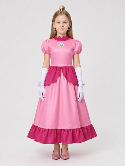 Princess Peach Cosplay Dress, Long, with Accessories on-model view