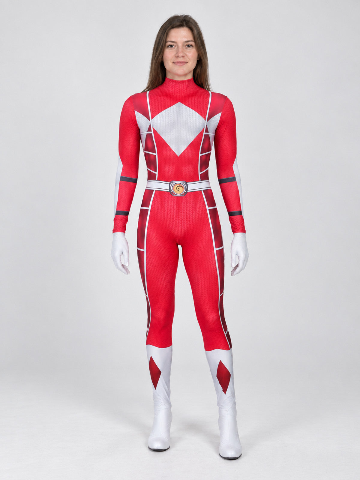 Red Cosplay Costume with White Diamond and Belt