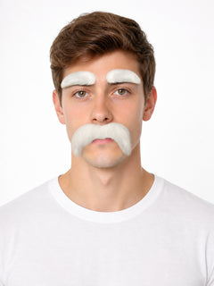 Costume Set: False Mustache and White False Eyebrows