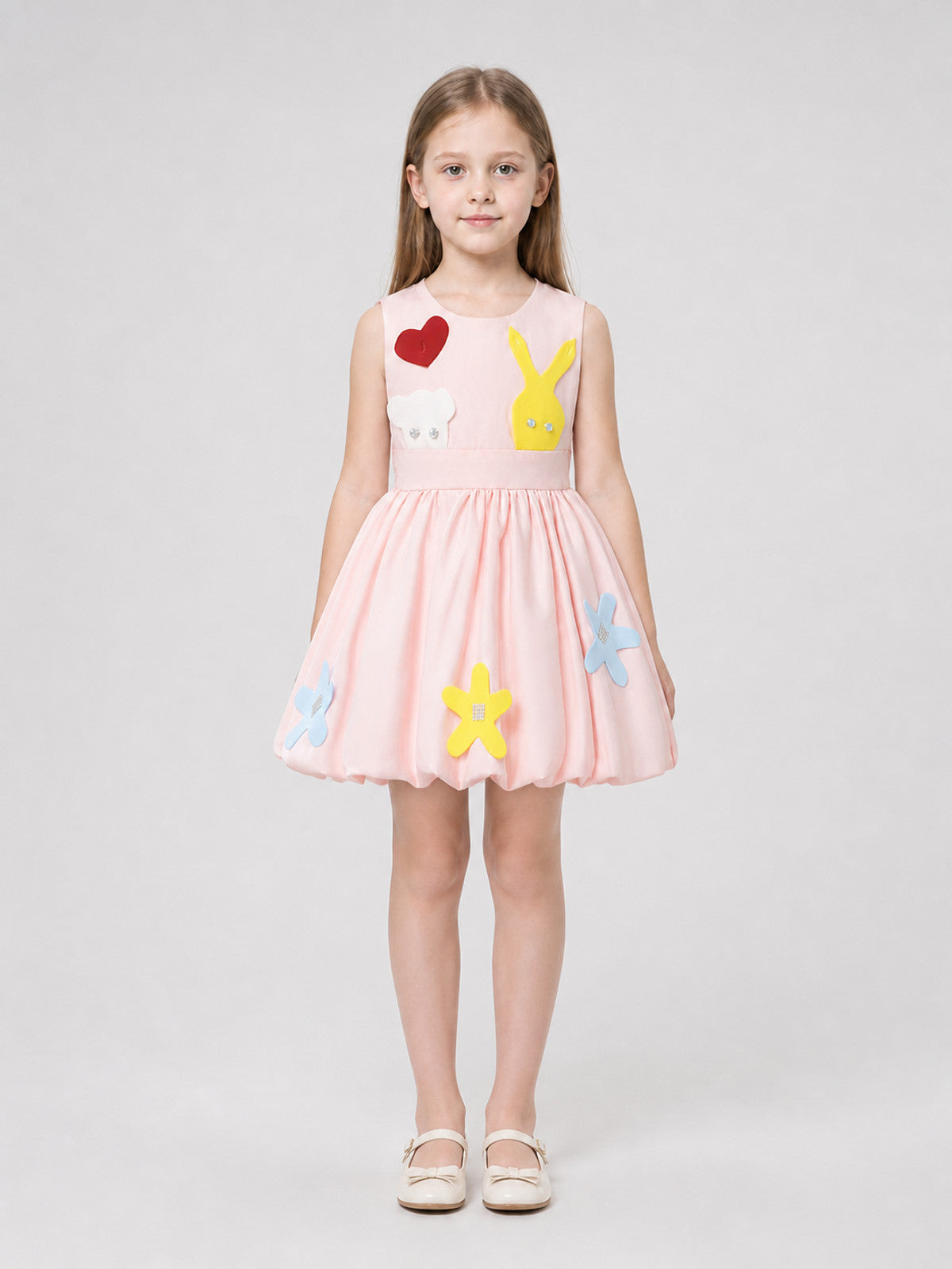 Elegant Dress with 3D Appliqués and a Full Skirt