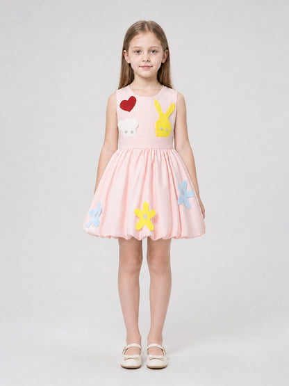 Elegant Dress with 3D Appliqués and a Full Skirt