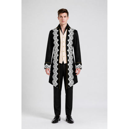 Longline tailcoat with lace and gold buttons