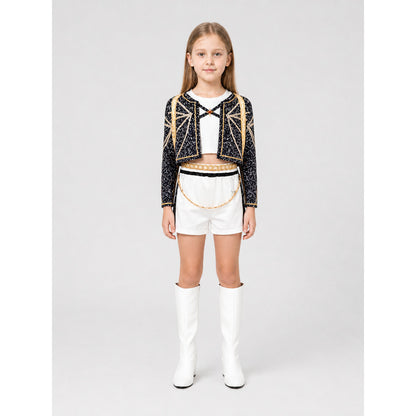 3-Piece Black, White, and Gold Cosplay Costume on-model view